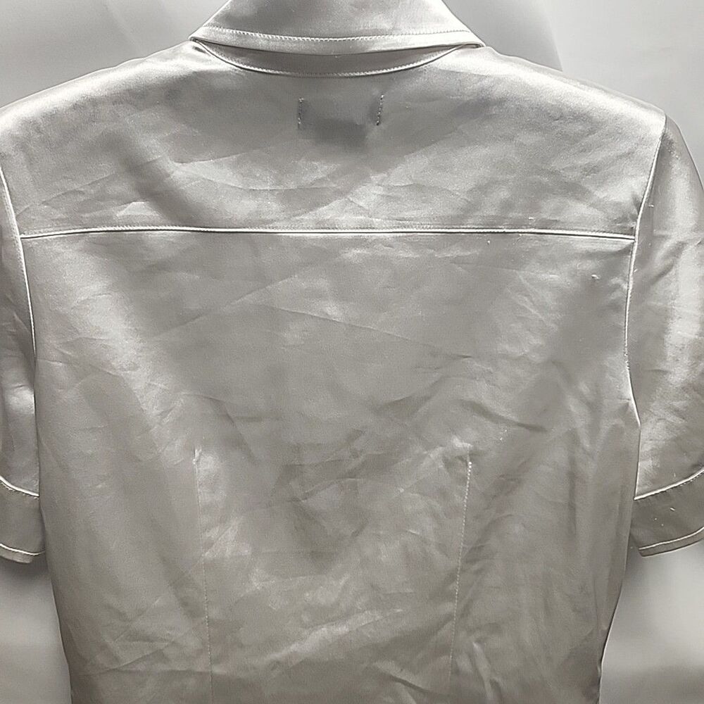 Y2K Xoxo Collection Satin Button Up Women Blouse Short Balloon Sleeve Sz M - Picture 6 of 11